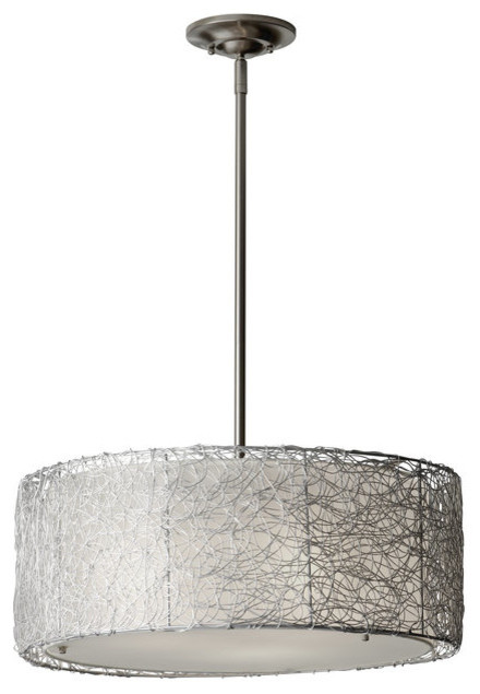 Wired Brushed Steel Three-Light Pendant
