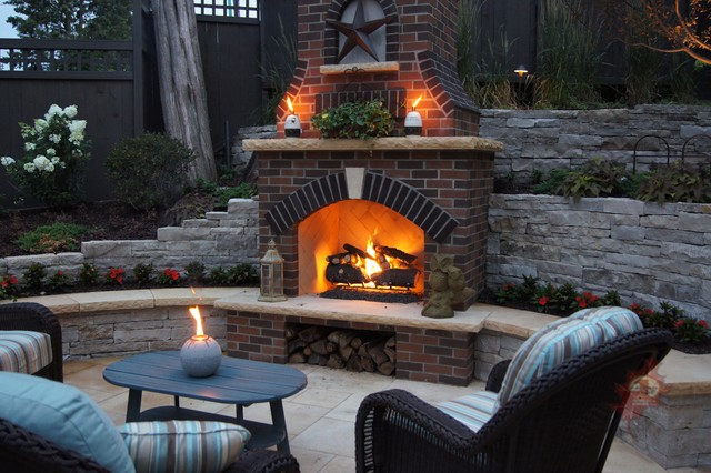 Minneapolis Outdoor Fireplace & Pool Traditional Patio