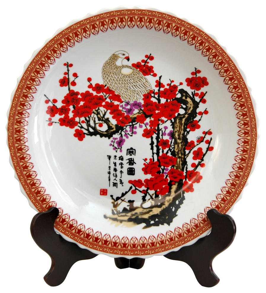 14" Cherry Blossom Porcelain Plate Asian Decorative Plates by