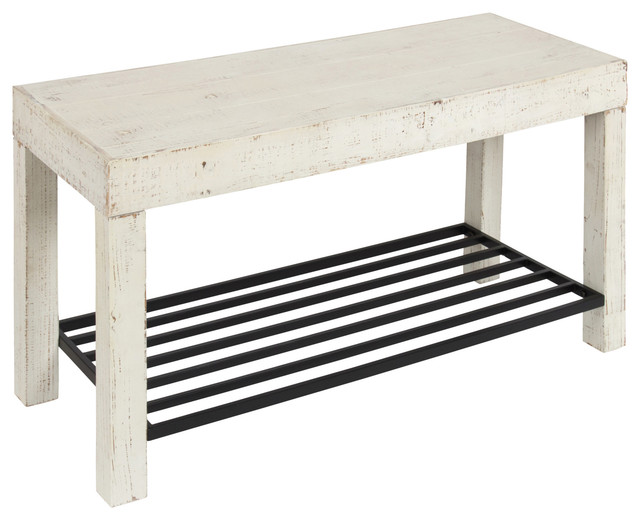 Jeran Entryway Bench With Shelf Farmhouse Accent And Storage