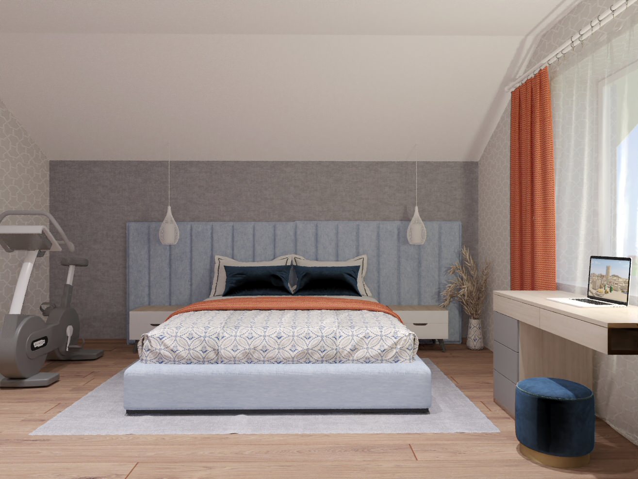 Спальня с мансардным потолком