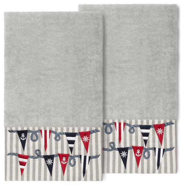 100 Turkish Cotton Ethan 2Piece Embellished Bath Towel Set, Light Gray Bath Towels by