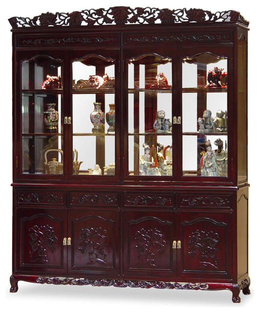 72 Rosewood French Queen Ann Grape Motif China Cabinet Asian