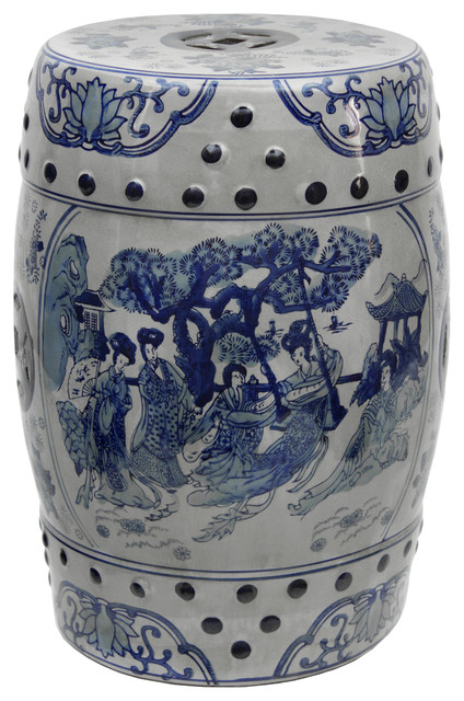18" Ladies Blue and White Porcelain Garden Stool