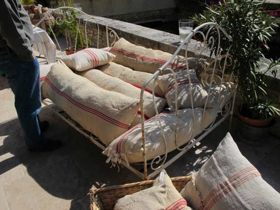hemp grain sacks made into pillows in provence