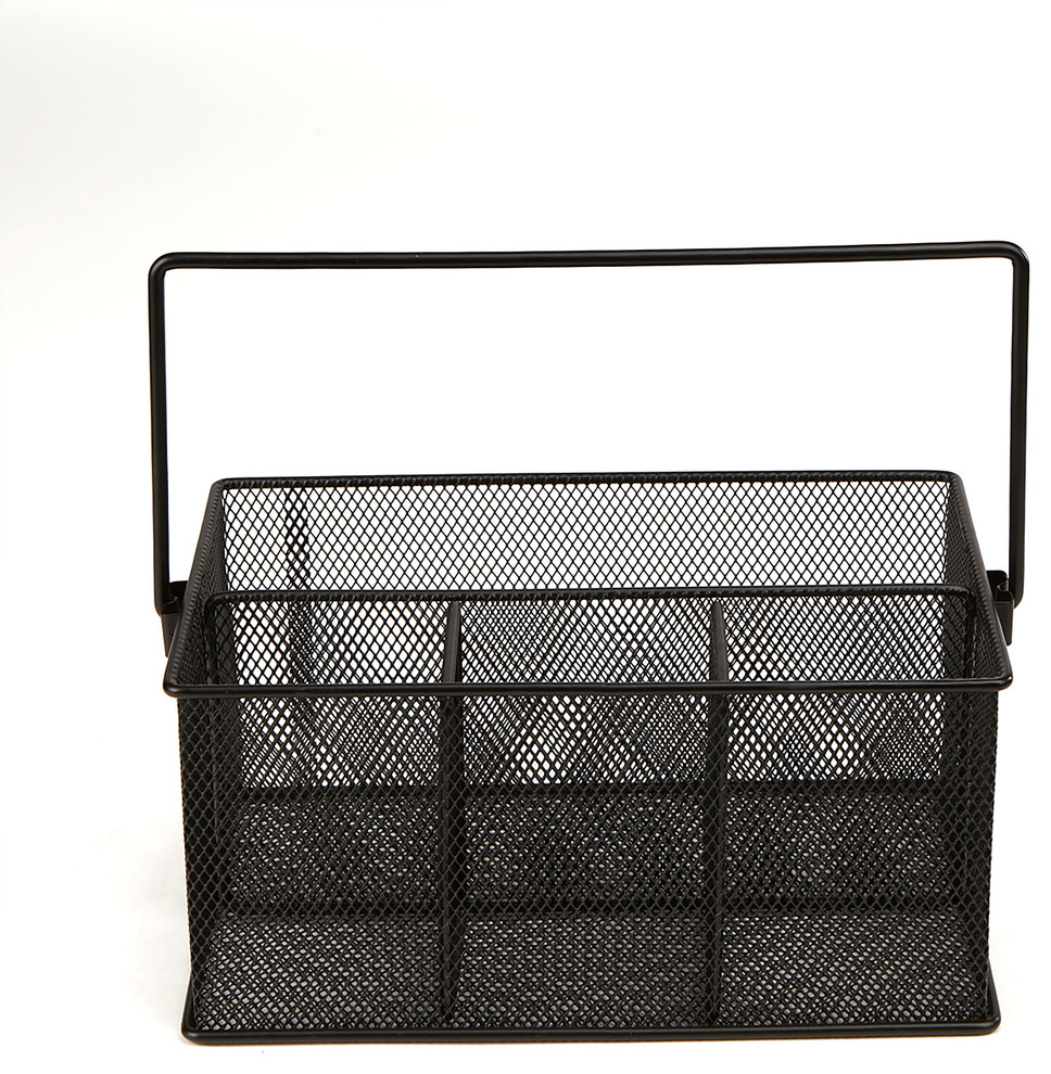 Magnetic Black Metal Mesh Curved 3 Compartment Office Supply Organizer and Storage Basket