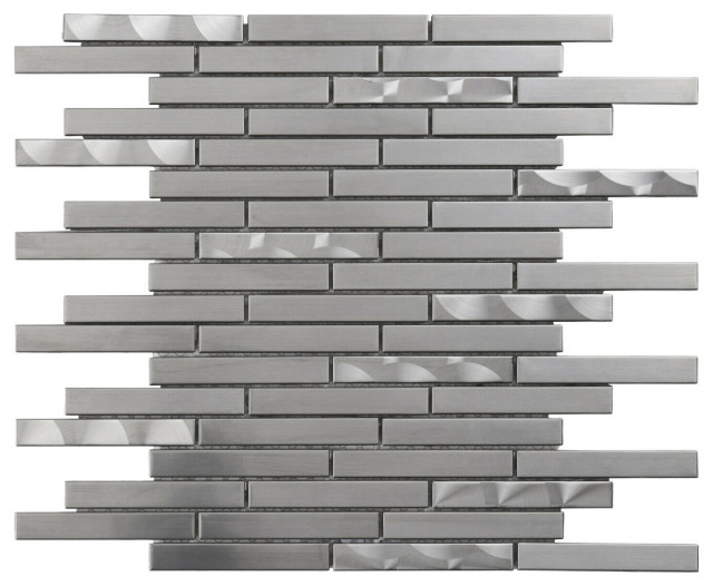 Brushed Nickle Stainless Steel Metal Swirling Insert Mosaic Tile Wall