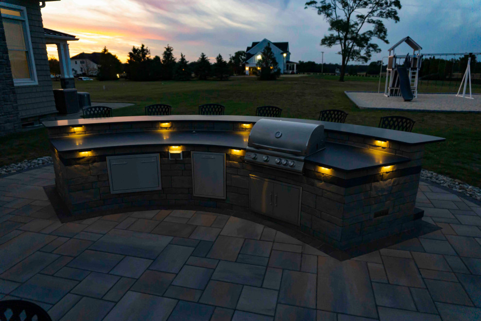 Cream Ridge, NJ: Outdoor Kitchen and Paver Patio with Firepit Area