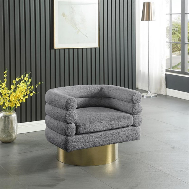 Pemberly Row Contemporary Boucle Fabric Swivel Accent Chair in Gray ...
