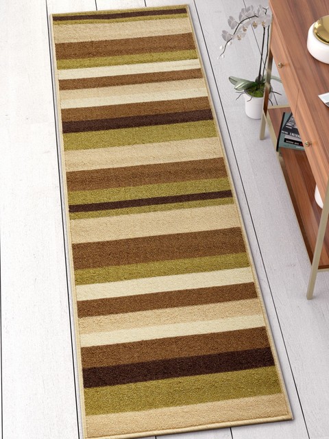 Well Woven Kings Court Uni Stripes Modern Lines Green Runner Rug