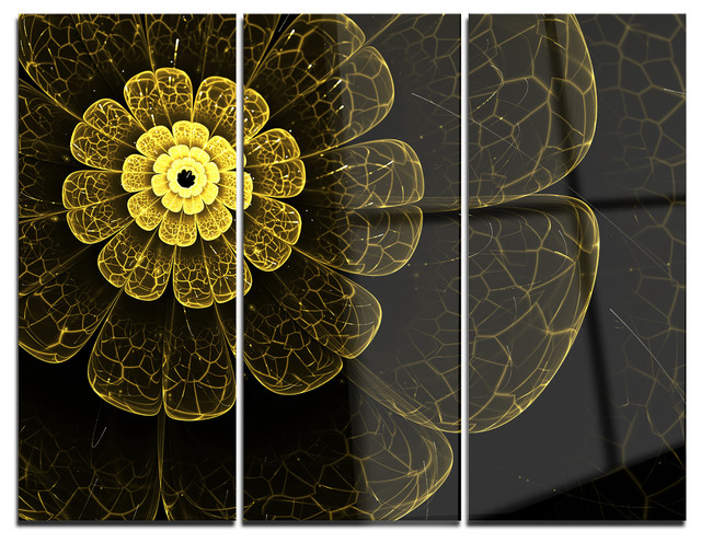 "Light Yellow Metallic Fabric Flower" Digital Metal Wall Art, 3 Panels
