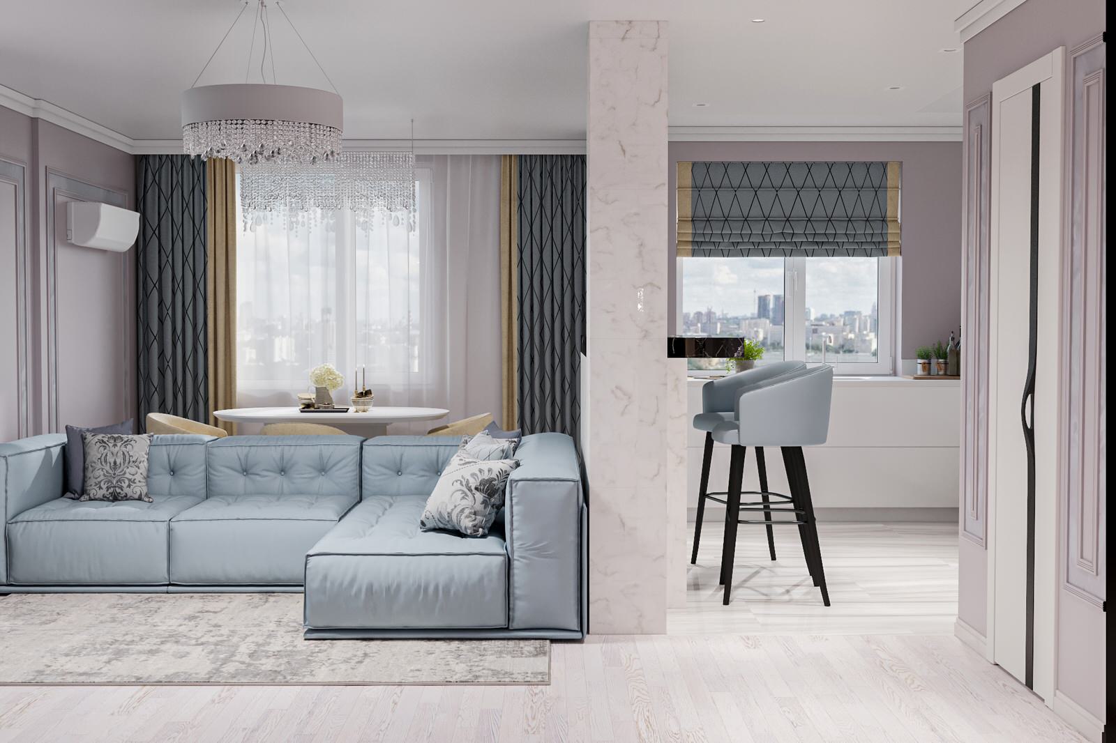 Дизайн гостиной и коридора