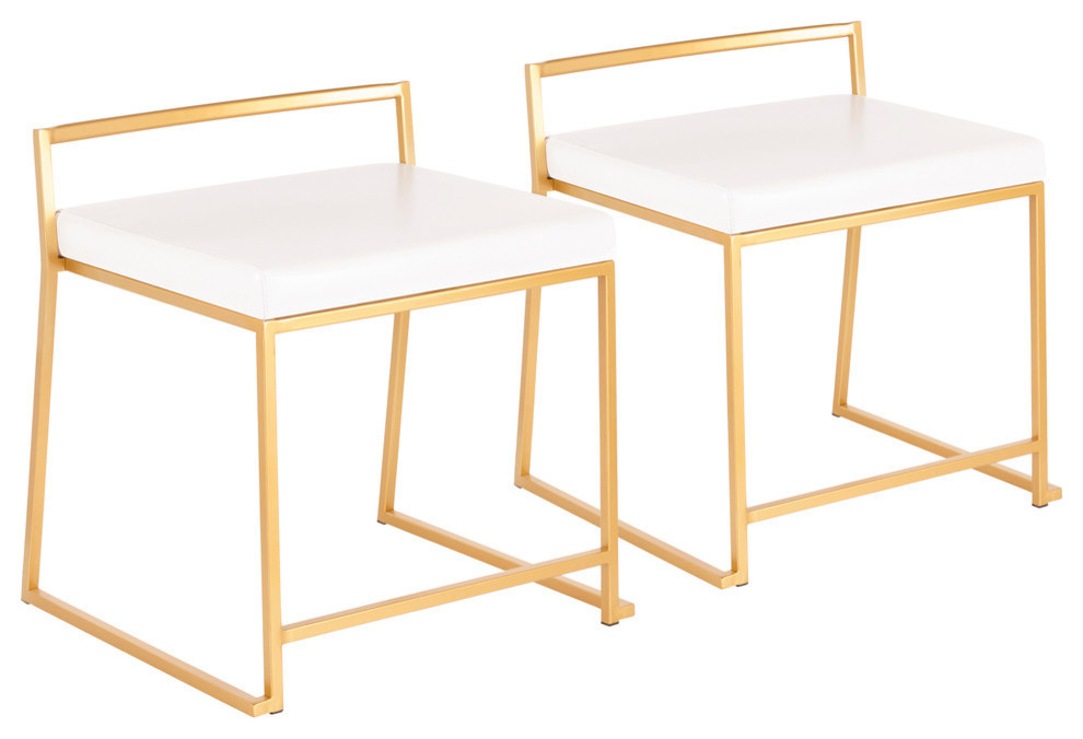 Fuji Contemporary/Glam Stackable Dining Chair With Gold Metal, Set of 2, White F