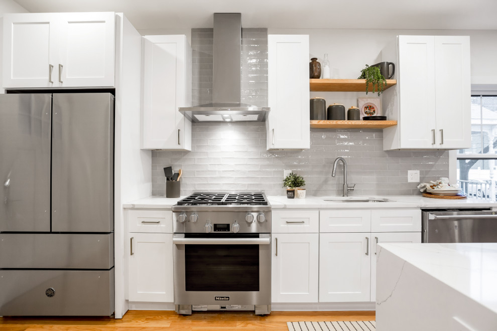 Photo of a large classic kitchen in Boston.