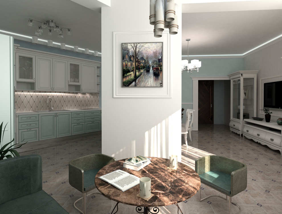 Совмещение кухни и гостиной, классика