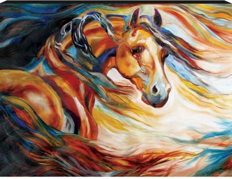 Wind Theme Wall Art Painting with Brown Horse Flowing Mane Design