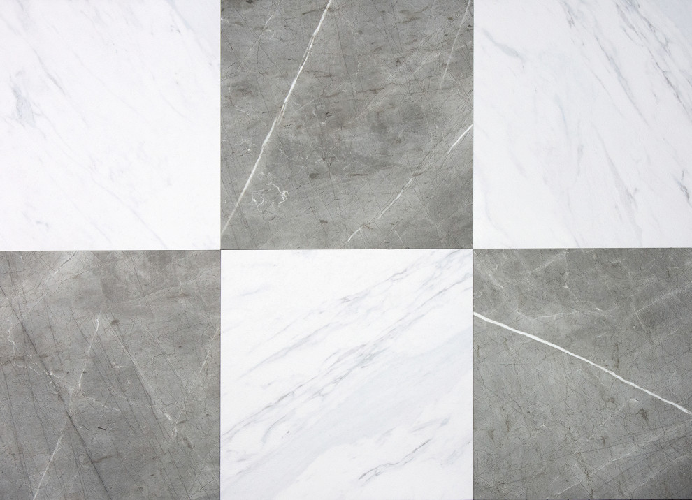 FloorPops Grey and White Marble Bonneville Peel and Stick Floor Tiles