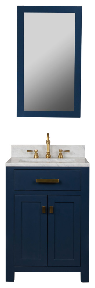 Madison 24" Carrara White Marble Vanity, Monarch Blue With Mirror