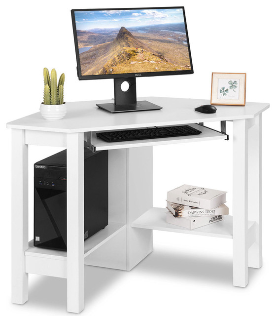Costway Wooden Corner Desk With Drawer Computer Pc Table Study Costway Wooden Corner Desk With Drawer