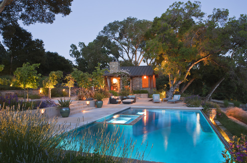 This is an example of a country rectangular pool in San Francisco with a pool house.