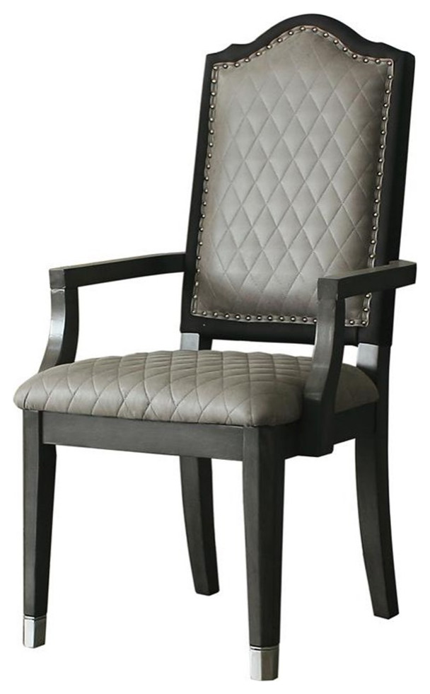 ACME House Beatrice Fabric Arm Chair in Two Tone Gray and Charcoal Set of 2