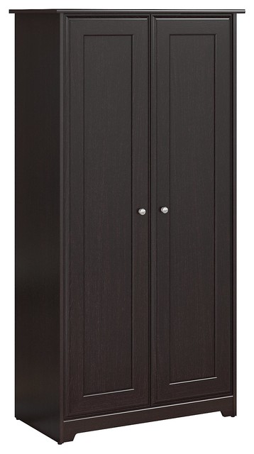 Cabot Tall Storage Cabinet With Doors Espresso Oak Transitional