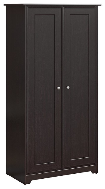 Cabot Tall Storage Cabinet With Doors Espresso Oak Transitional Storage Cabinets By Bush Industries