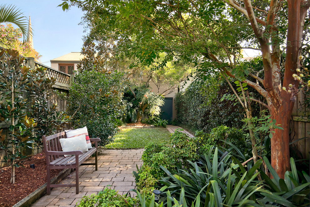 Photo of a traditional backyard garden in Sydney with brick pavers.