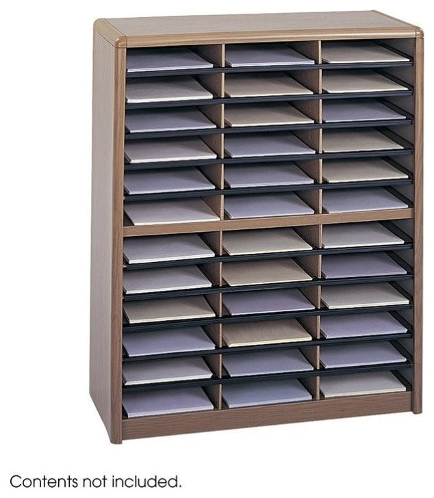 Safco 36 Compartment Value Sorter Metal File Organizer in Medium Oak