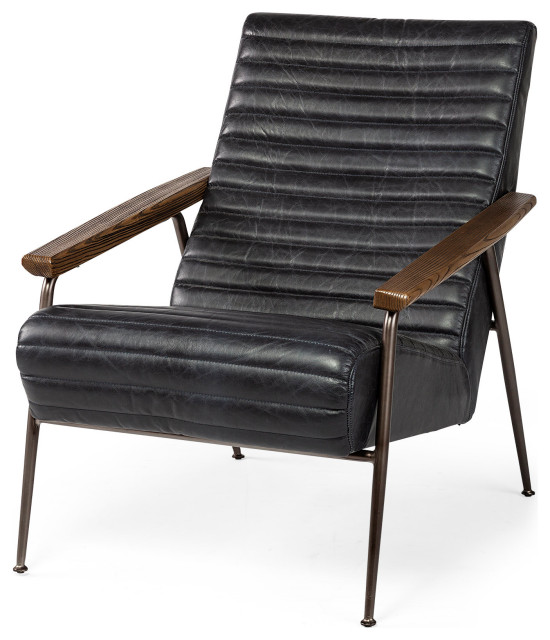 Rhyson Industrial Black Leather Accent Chair Industrial Armchairs