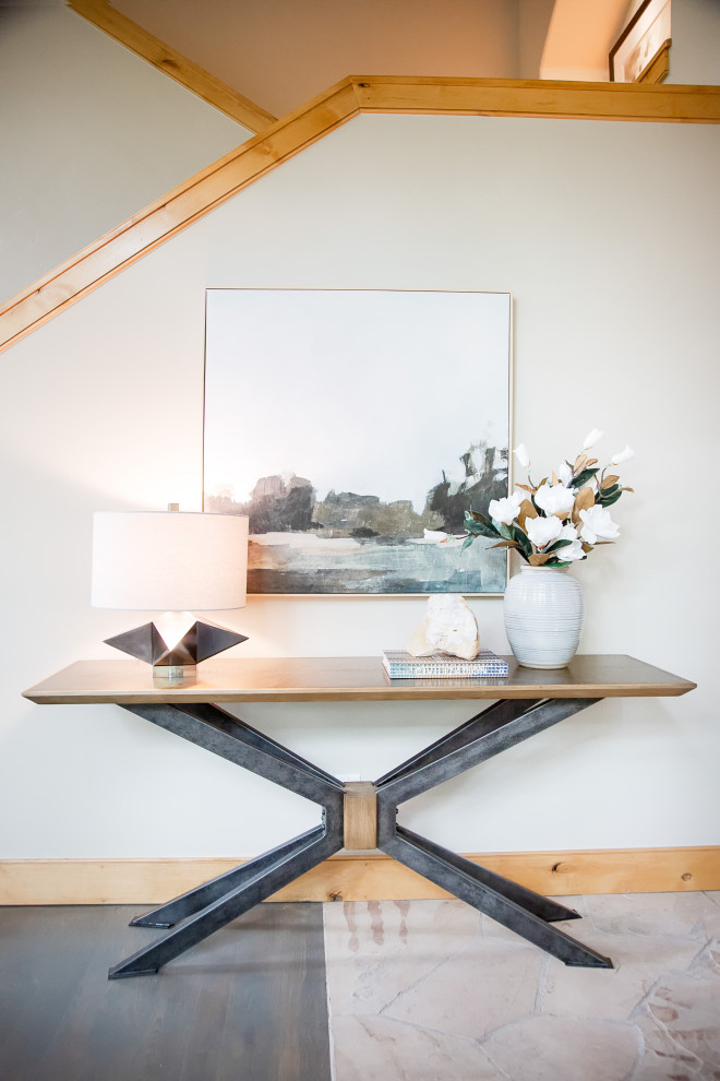 Foyer - mid-sized transitional foyer idea in Denver with gray walls