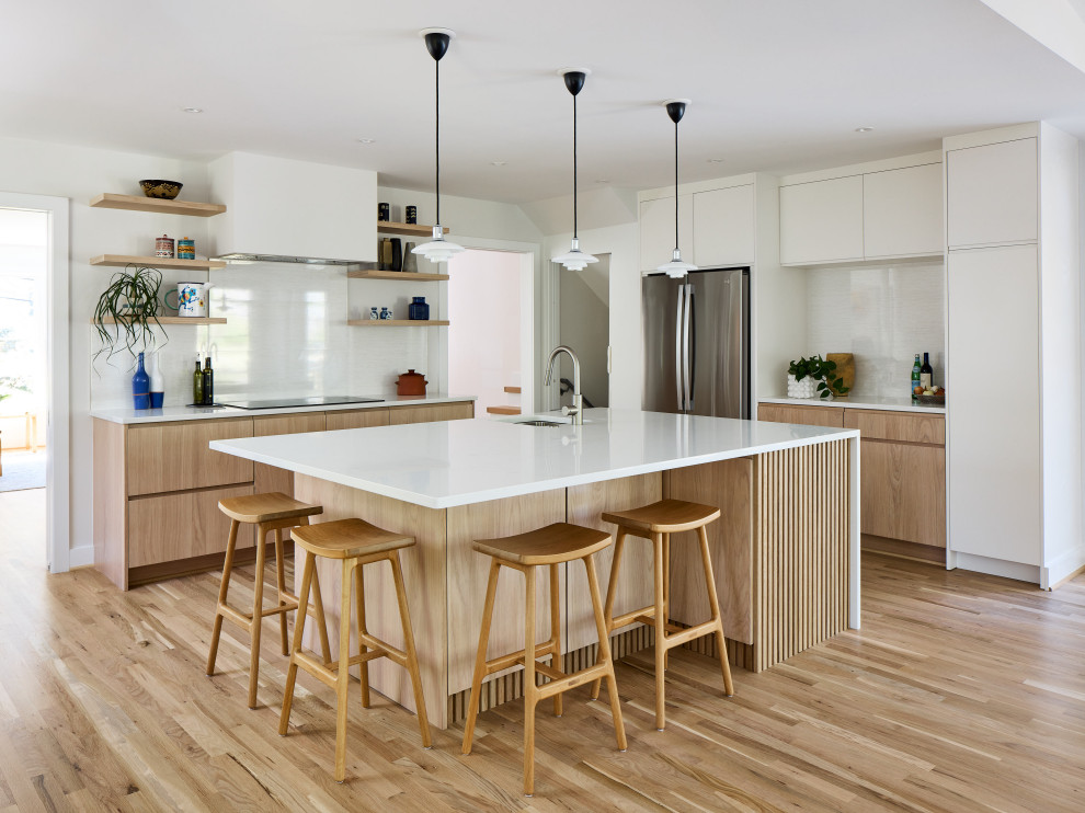 Fluted White Oak Island in Bethesda, Maryland - Contemporary - Kitchen ...