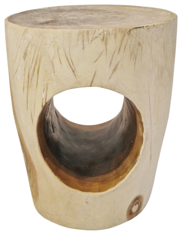 Sanded Acacia Hole Stool / Side Table Rustic Side Tables And End