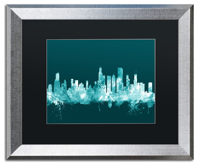 Michael Tompsett 'Chicago Illinois Skyline Teal' Matted Framed Art, 16x20