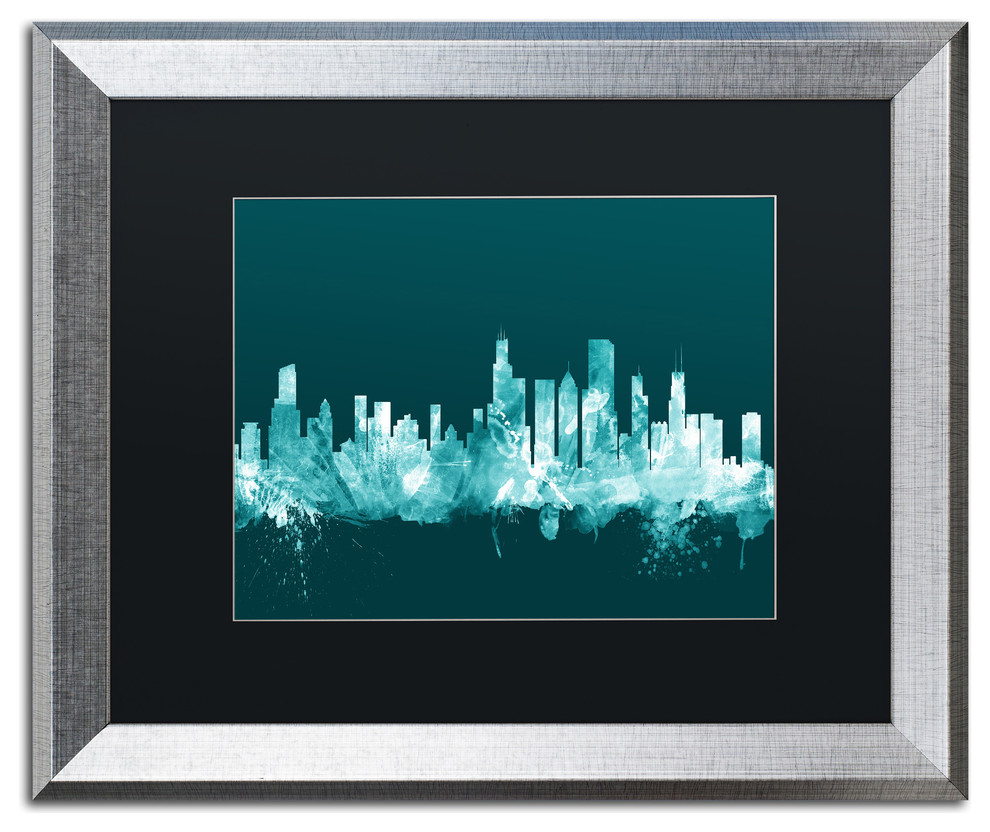 Michael Tompsett 'Chicago Illinois Skyline Teal' Matted Framed Art, 16x20