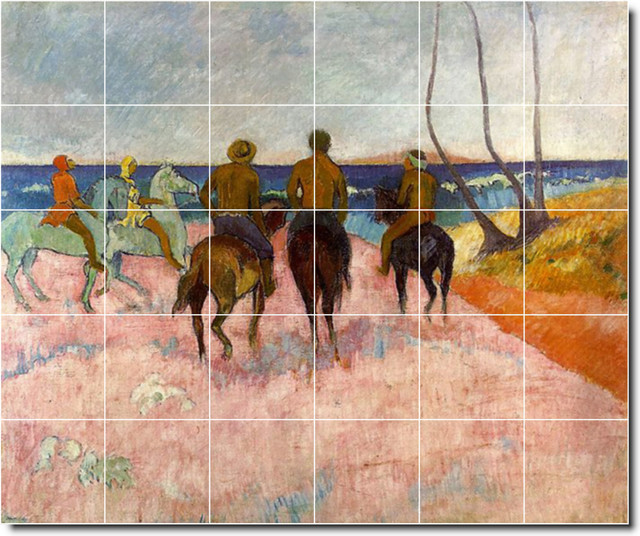 Paul Gauguin Horses Painting Ceramic Tile Mural 50, 72" Wide x 60