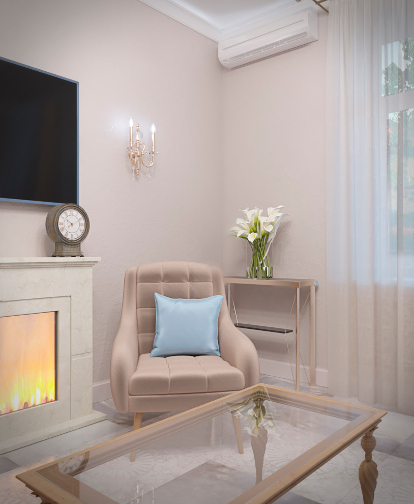 Гостиная 14, 5 кв. метра, каминная зона