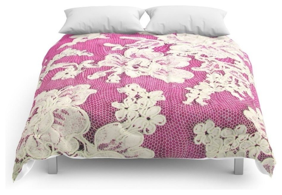 Pink Lace Photograph Of Vintage Lace Comforter Contemporary