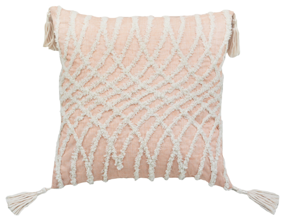 Corded Embroidered Optical Illusion Decorative Pillow, Beige