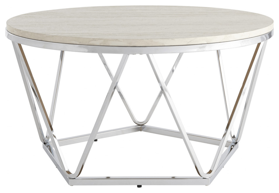 33" Silver Manufactured Wood And Metal Round Coffee Table