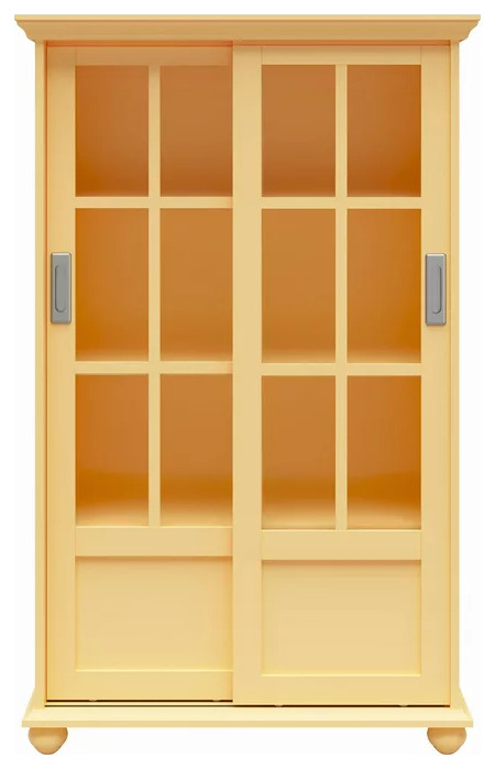 Classic Bookcase, 2 Sliding Doors With Window Pane Glass Front, Sunlight Yellow