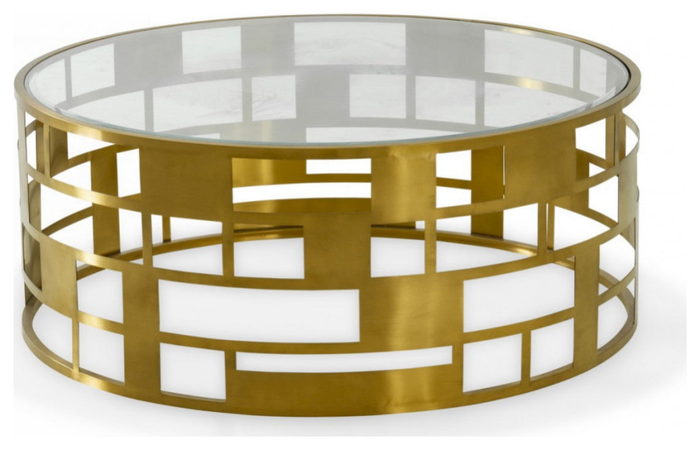 Vasia Glam Clear Glass and Gold Glass Coffee Table - Contemporary ...
