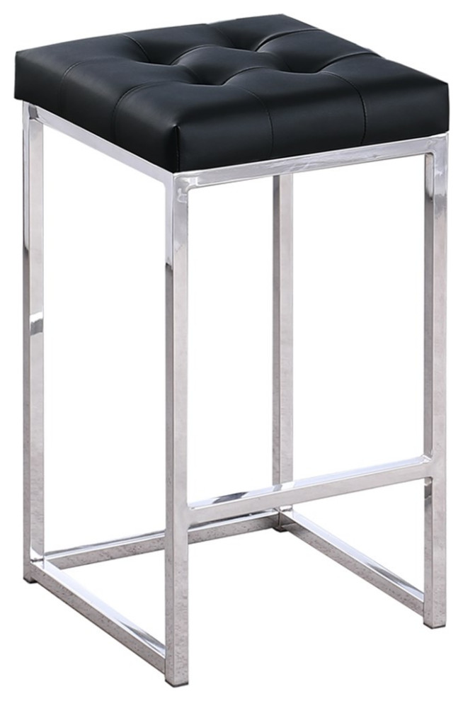 Jersey Black Faux Leather Counter Height Stool in Silver (Set of 2