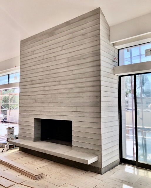 Board Formed Concrete Precast Fireplaces Contemporary Living Room