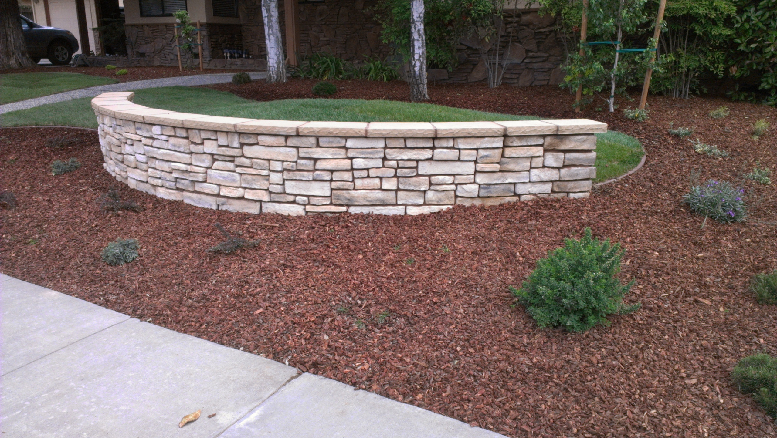 New Front Yard w/ Stone Wall, New Mound and Planting Area