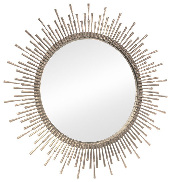 Modern Silver Spikes Sunburst Wall Mirror 42 Round Vanity Silver Spikes Sunburst Wall Mirror