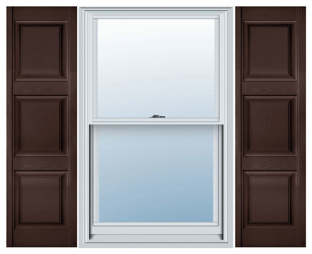 Custom Three Equal Panel, Raised Panel Shutters, Federal Brown