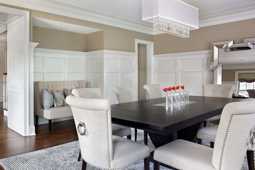 Design ideas for a transitional dining room in New York.