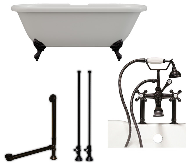 Acrylic Double Ended Clawfoot Bathtub 70"x30", 7" Drilling BRZ Package