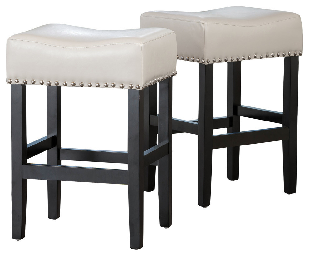 GDF Studio Ralph Off-White Leather Backless Counter Stool, Set of 2